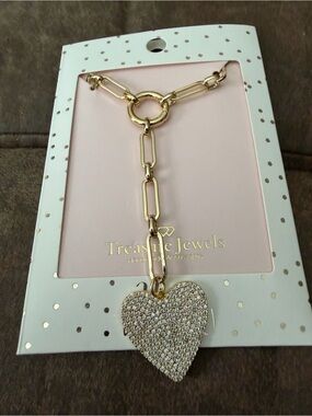 Gold Pave Heart Drop Necklace - Treasure Jewels